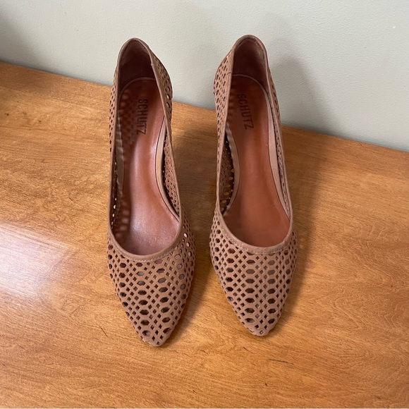 SCHUTZ Tan Brown Neutral Perforated Heels - Picture 3 of 9